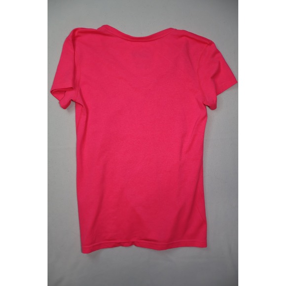Nike Dri-FIT Womens V-Neck Short Sleeve Training T-Shirt Neon Pink Small - Picture 4 of 4